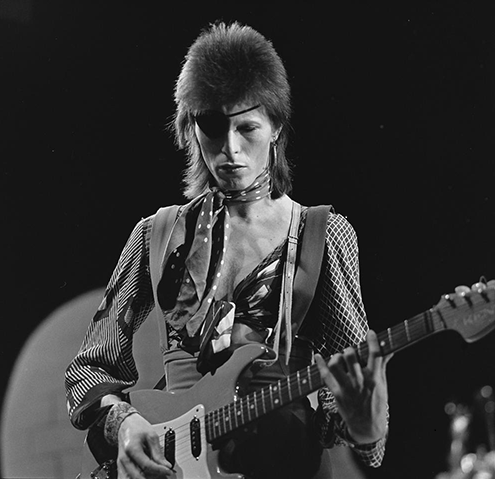 David Bowie, shooting his video for Rebel Rebel in AVRO’s TopPop (Dutch television show), 1974, AVRO